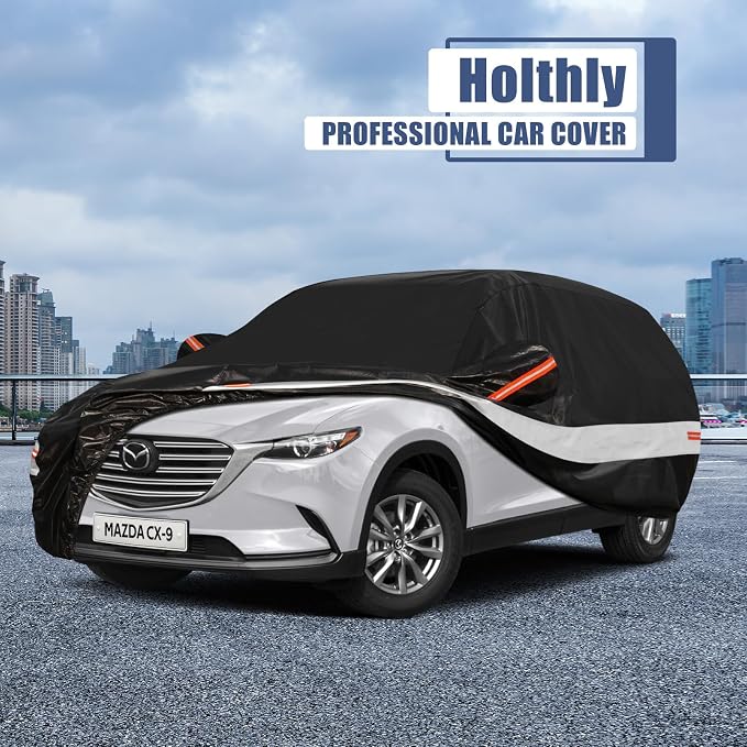 10 Layers SUV Car Cover Custom Fit for Mazda CX9/CX90 (2007-2026) Waterproof All Weather for Automobiles, Outdoor Full Cover Sun UV Rain Protection with Cotton.Black