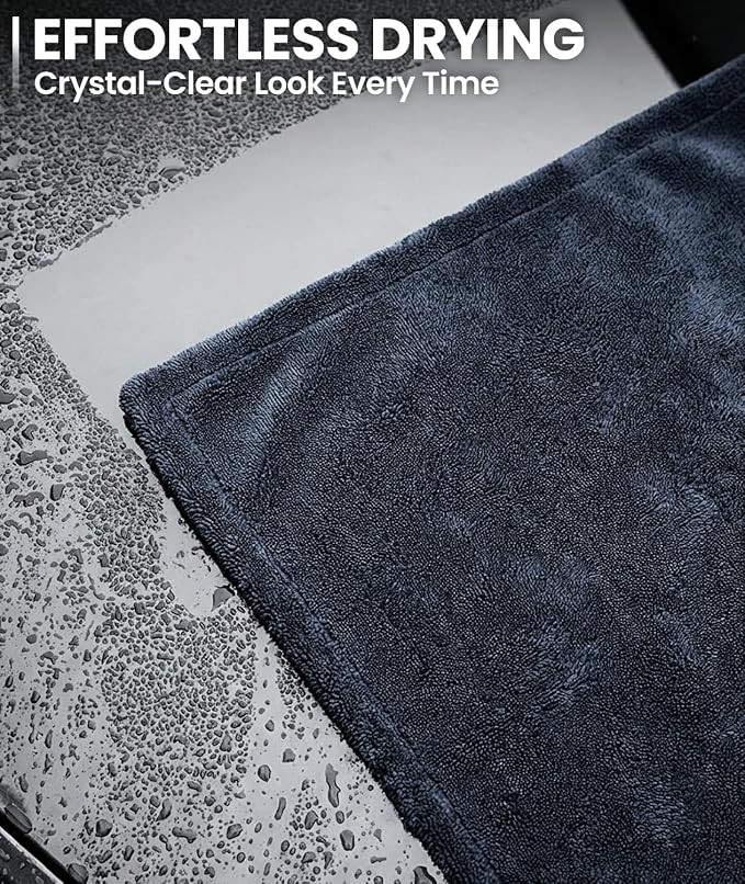EVEO Car Drying Towel - (1300 GSM) XL Drying Towels Car Detailing - Car Microfiber Towel (36"x24") Microfiber Drying Towels for Cars Towels Drying, Car Wash Towels, Ultra Absorbent - Grey & Blue