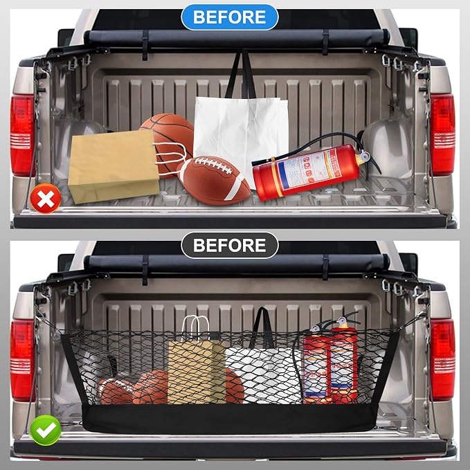 for Dodge Durango Chevy Equinox Envelope Style Truck Bed Cargo Net - Fits 2013-2024 2025 2026 Durango Equinox Accessories Cargo Net for Pickup Truck Bed - Heavy Duty Carabiners
