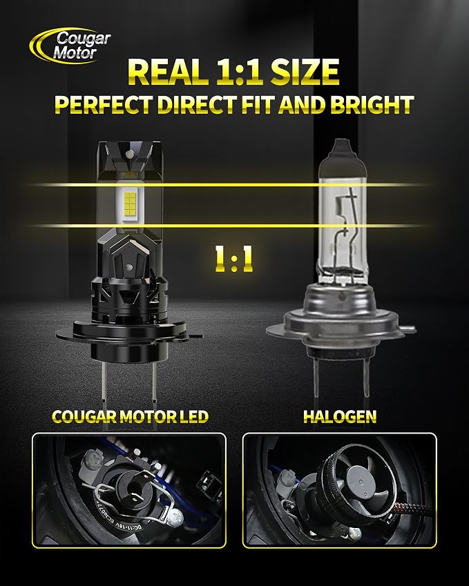 Cougar Motor H7 Fog Bulbs, New Upgraded H7 1:1 size No Required Adapter Auxiliary Light Off-Road Non-polarity Quick Installation, Pack of 2