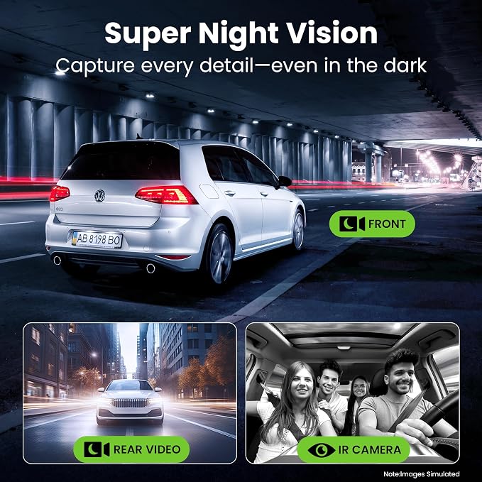GEARit 3 Channel Dash Cam, 4K Front and Rear Dash Camera for Cars with Interior Camera, Triple Dashcam Front and Back, Night Vision, Loop Recording, Parking Mode Ready, 24-Month Warranty