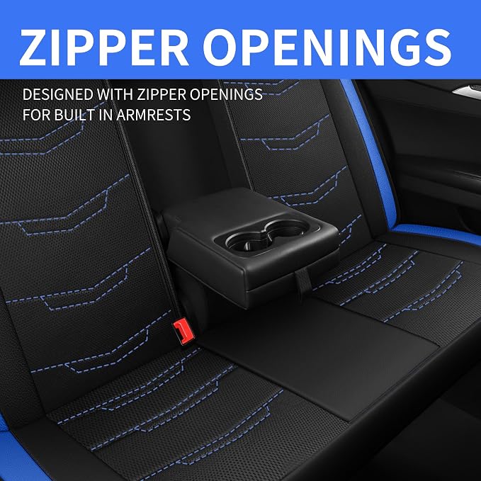HChengkikz Car Seat Cover, Breathable and Sporty (Black + Blue) | Leather, Universal Fit for Most SUVs, Cars, Sedans, Trucks, Airbag Compatible, Easy to Install