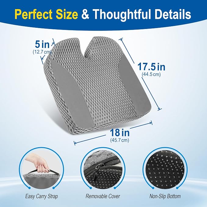 Lofty Aim Car Seat Cushion for Driving, Memory Foam Driver Seat Cushion | Car Seat Cushion for Long Driving Comfort, Driver Seat Pillow Adds Height and Support for Cars, Trucks, Office Chairs, Gray