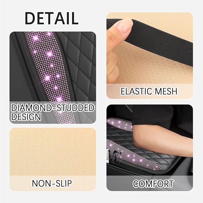 IHOTDER Bling Rhinestones Center Console Covers for Cars,Upgraded Arm Rest Cover for Car with Side Storage Pocket for Car Seat Organizer,Middle Console Cover Stylish Car Decoration (Bling Pink)