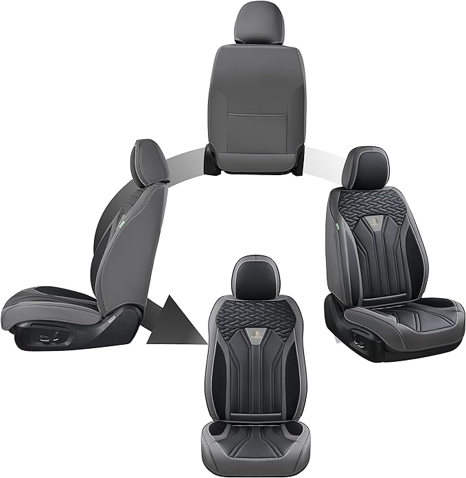 FLORICH Seat Covers for Cars, Waterproof Seat Covers, Leather Car Seat Covers 2 Pack, Universal Seat Cushion Protector for Most Cars Trucks SUV-Gray&Black
