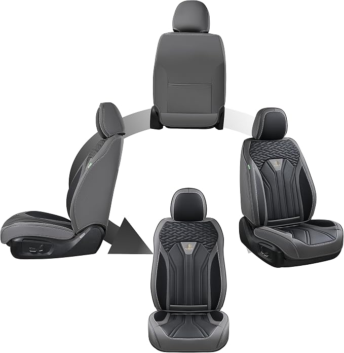FLORICH Leather Seat Covers, Seat Covers Full Set, Car Seat Protectors 5 Seats, Automotive Seat Covers Fit for Most Cars Trucks SUV- Gray&Black