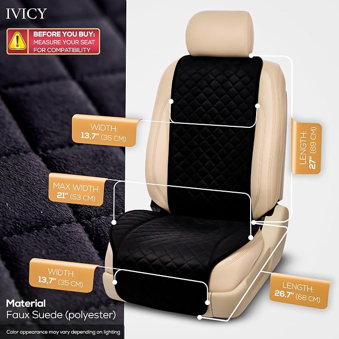 IVICY Faux Suede Front Car Seat Cover – Non-Slip Bucket Seat Protector for Most Cars, SUVs, Vans & Trucks – 1 Seat Cover, Machine Washable, Side-Airbag Friendly, Black