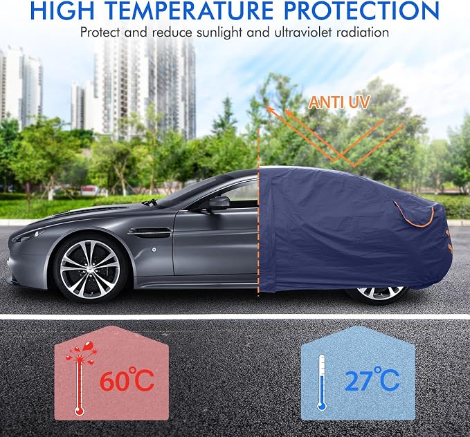 Car Cover Waterproof All Weather, 6 Layers Outdoor Full Exterior Cover Rain Sun UV Snowproof Protection with Zipper Cotton, Mirror Pocket for Ford Mustang