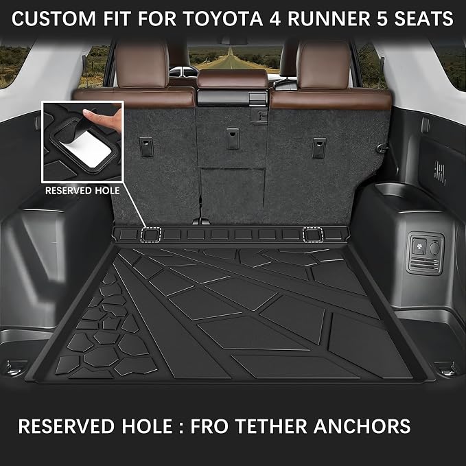 KARPAL Floor Mats for Toyota 4Runner 2013-2024 (NOT for 2025) (Only Fit 5-Seat W/o Sliding Cargo Tray), Custom Fit All Weather TPE Floor Liners, 1st & 2nd Row & Cargo Liner, 4Runner Accessories