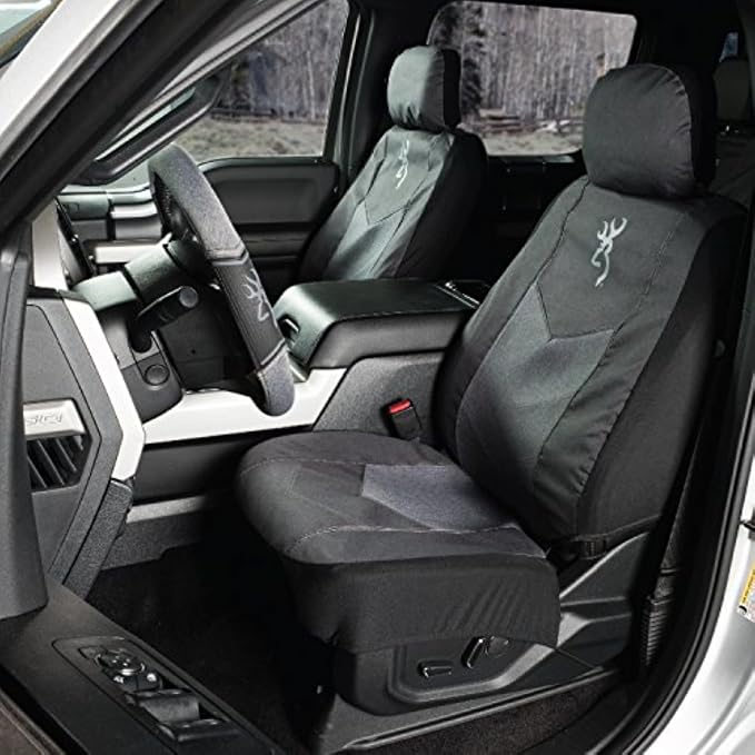Browning Universal Front and Bench Seat Covers, Water Resistant for Car, Truck, and SUV, Chevron (Heather Black)