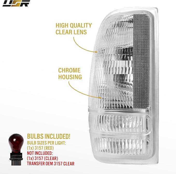 USR 97-04 Dakota PickUp Trucks Tail Light – Rear Tail Lamps (Left + Right) Pair - Compatible with 1997-2004 Dodge Dakota Pick Up Truck All Models/Trims (CLEAR LENS TAIL LIGHTS with RED BULBS)
