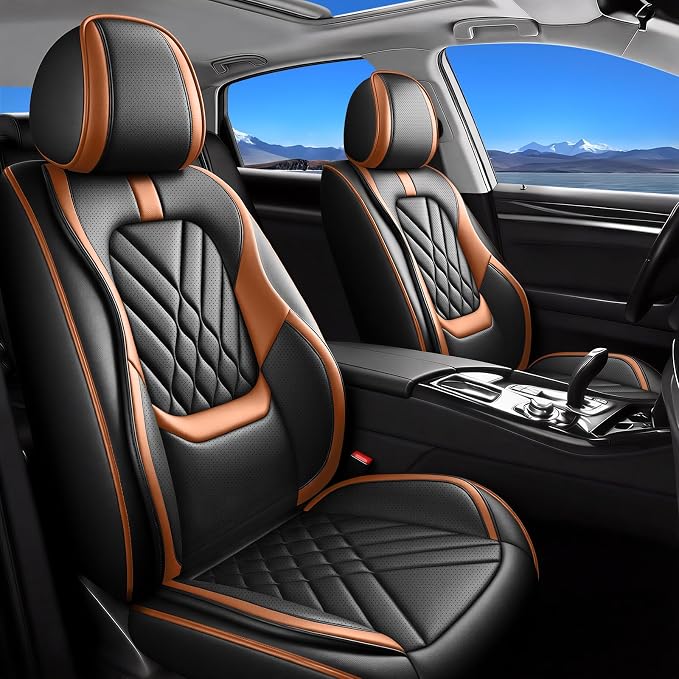 Fit Maxima Car Seat Covers Compatible with Nissan Maxima 2007-2022 2023-Premium Leather,Waterproof,Breathable,Airbag Compatible &All-Weather Seat Cushion Protecto(Full Set,Brown)