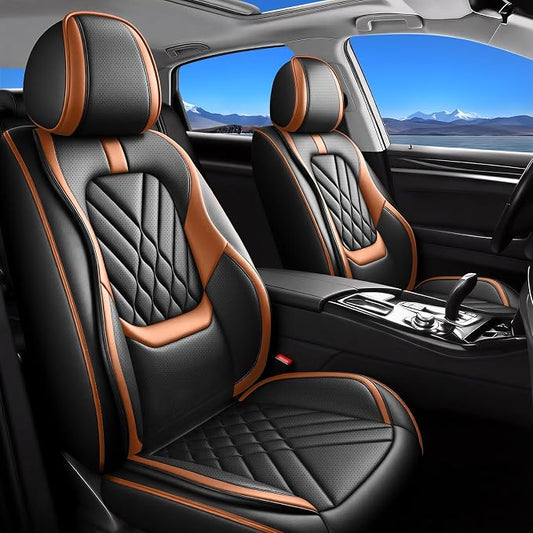 Fit Rogue Car Seat Covers Compatible with Nissan Rogue 2010-2024 2025 2026-Premium Leather,Waterproof,Breathable,Airbag Compatible &All-Weather Seat Cushion Protecto(Full Set,Brown)