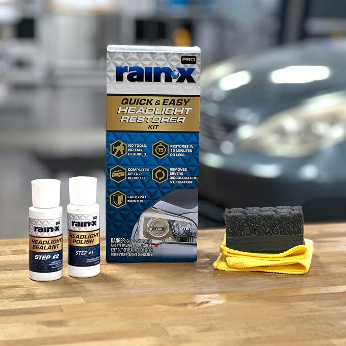 Rain-X 610200 2-Step Headlight Restorer Kit, Restores Clarity of Headlights Preventing Oxidation & Discoloration, Quick & Effective in Just 15 Mins with No Tools or Tape Required
