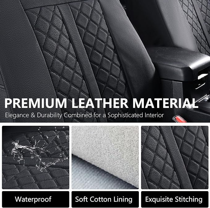 Truckiipa Automotive Seat Covers Fit for Toyota Tacoma Front Seat Leather Waterproof Full Coverage Truck Seat Covers Custom Fit for 2005-2015 Toyota Tacoma Double Crew Cab, Front Pair, Black