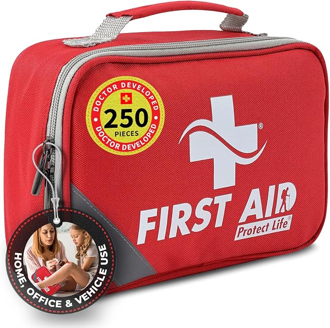 Protect Life Survival First Aid Kit for Home/Business, Camping Survival Kits | Mini Travel First Aid Kit | Camping Equipment | Small Kits for Car | Outdoor Emergency Survivals Pack - 250pcs