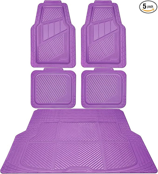 CAR PASS Heavy Duty Rubber Floor Mats Gray Car Mats Full Set with Trunk Cargo Liner - Universal Waterproof Floor Mats for Car SUV Truck, Durable All Weather Automotive Liner Mats (All Purple)