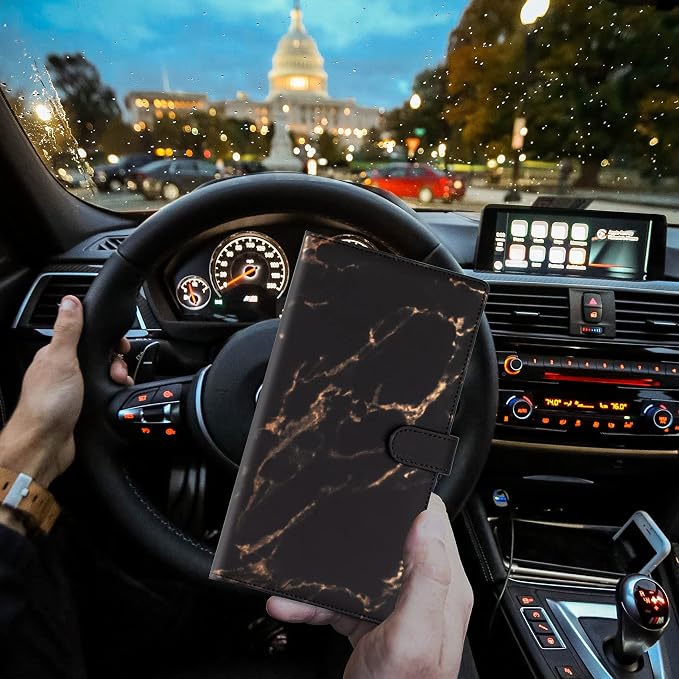 TOURSUIT Car Registration and Insurance Card Holder, Marble Black | Vehicle License Document Organizer, Glove Box Compartment, Interior Car Accessories, For Women Men