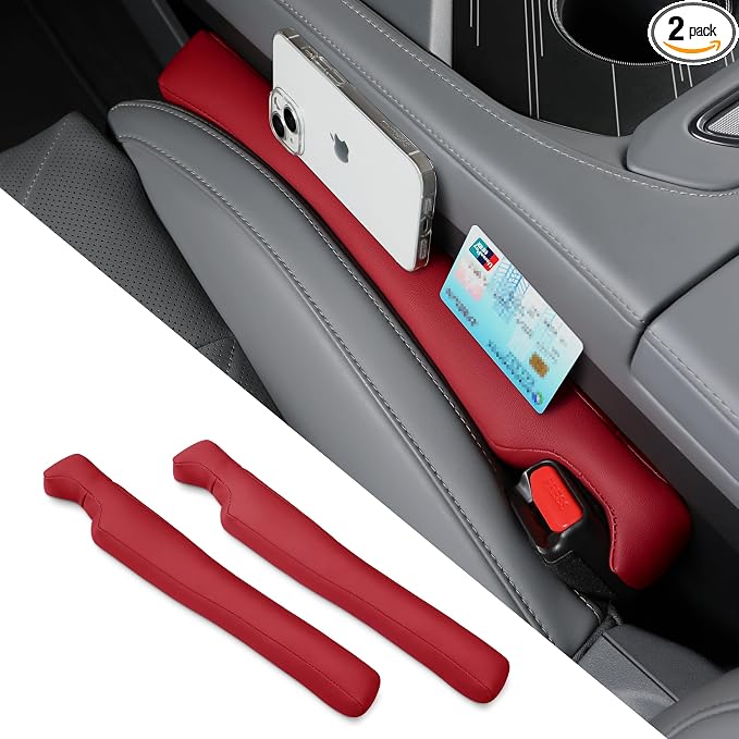 Car Seat Gap Filler 2 Pack, Faux Leather Strip/Plug Console Blockers for Cars, Trucks, SUVs, Adjustable Width 1.4–2.4 Inch, Universal Fit Prevents Items Falling Between Seats