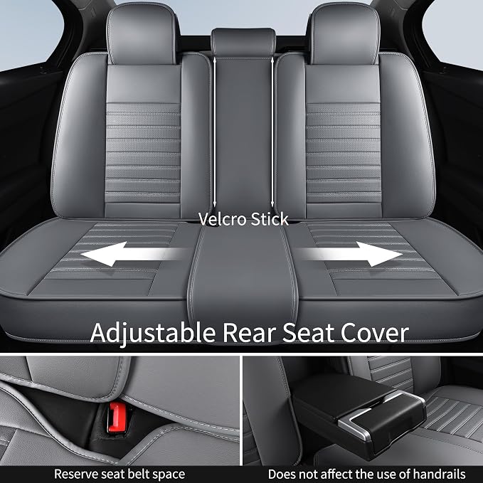 HChengkikz Car Seat Cover, Faux Leather, Waterproof (Gray) | Breathable, Airbag Compatible, Easy Maintenance, Universal Fit for Most Sedans SUVs Pick-ups Trucks