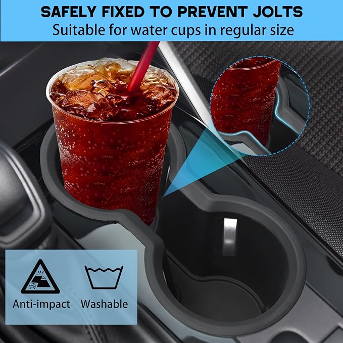 Cup Holder for 2020-2024 Toyota Highlander Center Console Cup Holder Insert Silicone Protector Mat Pad Cupholder Coaster Liner for 2021 2022 2023 Highlander Interior Decoration Accessories Black