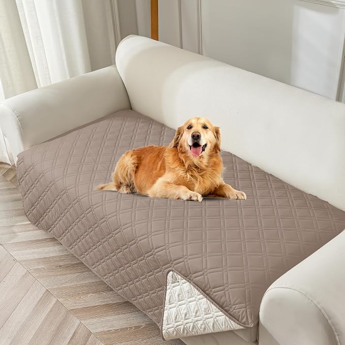 Genina Waterproof Couch Cover,Washable Anti-Slip 78inch Sofa Covers with 3 Cushions,Sectional Couch Covers for Pets Friendly, Sofa Slipcovers for Dogs Cats(78inch/Taupe)