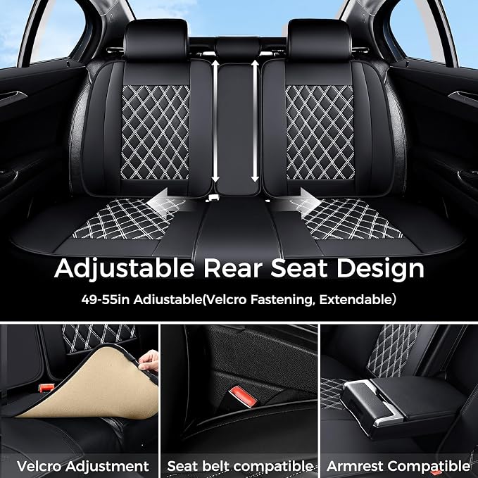 Huidasource Seat Cover 5 Layers, Car Seat Covers Full Set Faux Leather, Seat Covers for SUV, Side Open Design Airbag Pops Out, Front ＆ Back Seats Fit for Most Cars Van Truck Etc(Full Set/Black&White)