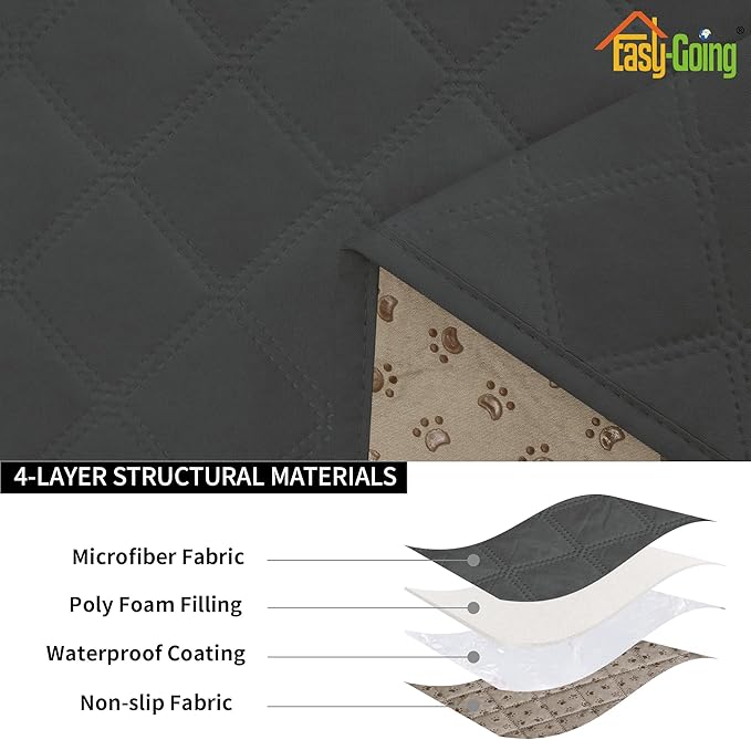 Easy-Going Waterproof Chair Cushion Cover, Non-Slip Leakproof Sofa Seat Cushion Slipcovers, Quilted and Stretch Furniture Protector for Dogs, Pets (1-Piece Chair Cushion, Dark Gray)