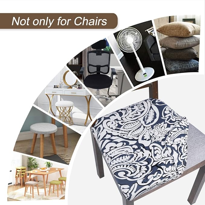 SearchI Seat Covers for Dining Room Chairs Stretch Printed Chair Seat Covers Set of 4, Removable Washable Upholstered Chair Seat Protector Cushion Slipcovers for Kitchen, Office(Flowers Pattern9)