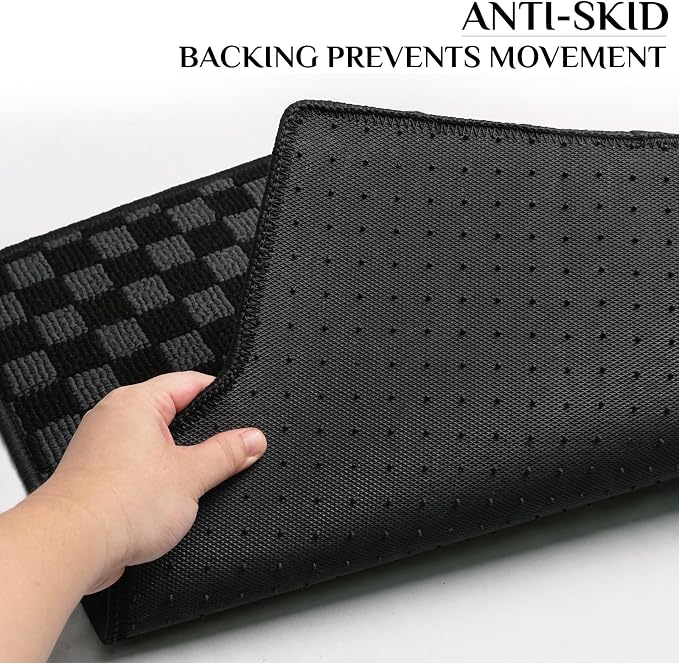 Car Floor Mosaic Mat All Weather Carpet Vehicle Floor Mats 4 Piece Premium Quality Carpeted Floor Liners Vinyl Heel Pad for Protection - Driver Seat, Passenger Seat and Rear Interior (Black Gray)