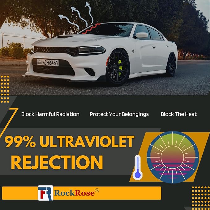RockRose 35% Nano Ceramic Car Window Tint 20 in x 6.5FT 2PLY Privacy Film Heat Block, 99% UVR, and 85% IRR Block for Auto or Home Strong Adhesive, Easy Shrink, Plotter Friendly - Charcoal