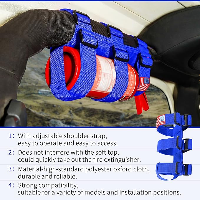 Voodonala Adjustable Roll Bar Fire Extinguisher Mount Holder 3 lb for Jeep Wrangler Unlimited CJ YJ LJ TJ JK JKU JL JLU 4XE,Blue with USA Flag Pattern