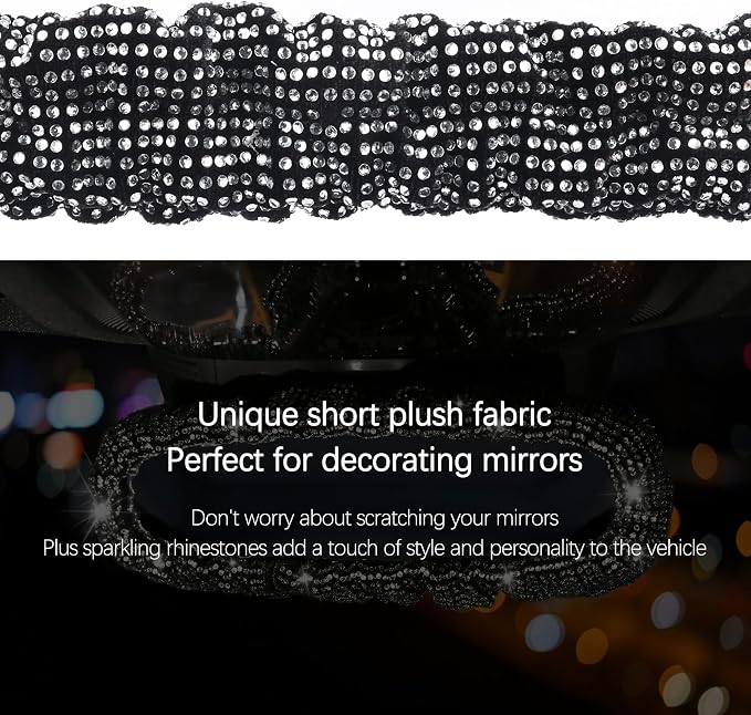 Bling Rear View Mirror Cover with Crystal Rhinestones,Fluffy Car Mirror Cover Car Decor for Women,Universal Rear View Mirror Accessories for Most Cars,SUVs,Trucks (White Diamond)