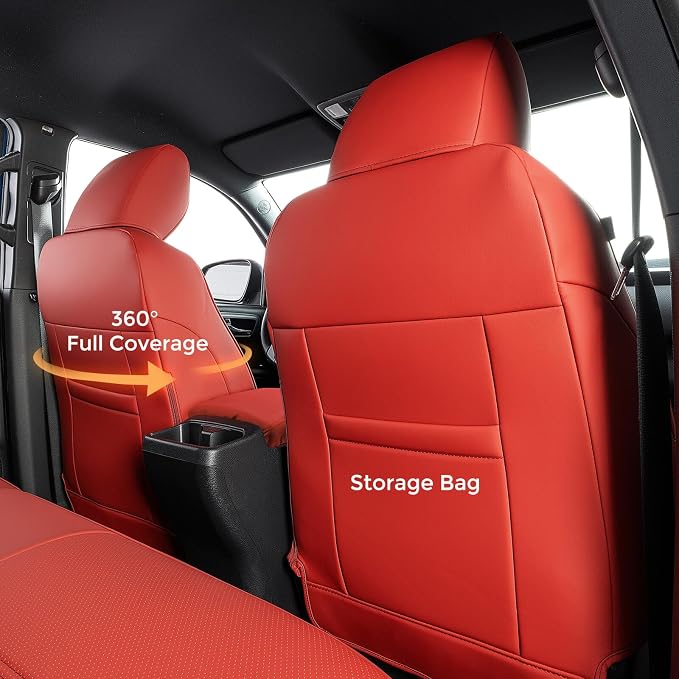 DrCarNow for Toyota Tacoma Seat Covers 2016-2019 2020 2021 2022 2023 for Tacoma Truck Leather Seat Cover SR SR5 Limited TRD Pro Crew Cab/Double Cab for 3rd Gen Tacoma Accessories-Red