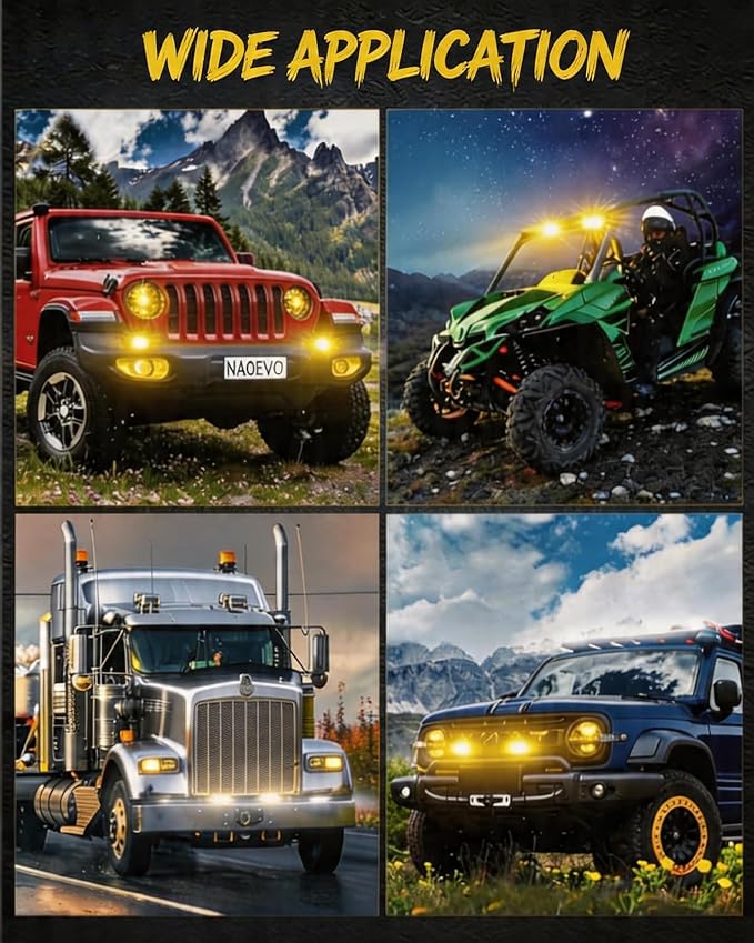Yellow LED Light Bar 6" 120W Spot Beam, 2PCS Off Road Fog Lights | 30° Spot Beam with 5D Optic Lens | 120W Native Yellow LED | 2PCS + DT Wiring Harness | IP68 Waterproof for Truck SUV ATV UTV