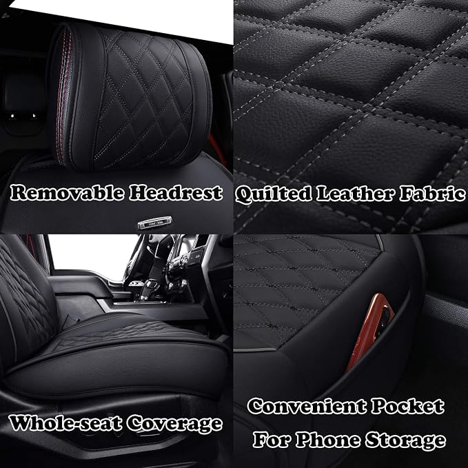 Aierxuan Front Car Seat Covers Custom Fit 2009-2026 Ford F150, 2017-2026 F250 F350 F450 Super Duty Crew Cab Regular Cab Super Cab, Automotive Vehicle Cushion with Waterproof Leather (Black)