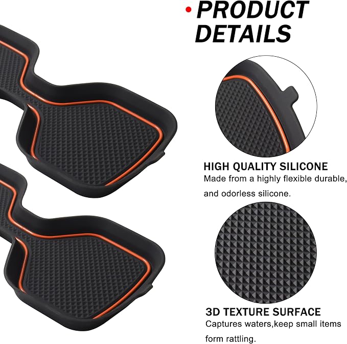 Cup Holder Coaster for Kia Telluride Accessories 2020 2021 2022 2023 2024 2025 Non-Slip Silicone Cup Holder Insert Mat Center Console Protector Liner Pad Interior Decoration 6Pcs(Orange Trim)