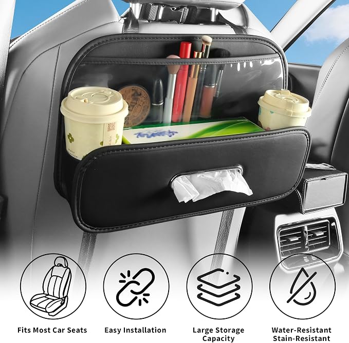 Car Back Seat Organizer,Storage with Cup Holder Tissue Box Holder | Back Seat Car Organizer, Multifunctional Car Organizers, Tissue Box and Storage Box Hook, Leather Backseat Car Organizer