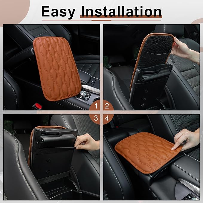 Amiss Car Center Console Cover, Upgraded Leather Car Armrest Cushion, Universal Waterproof Cushion Pad, Non-Slip Car Interior Accessories, Fits Most Sedans SUVs Trucks (Brown)