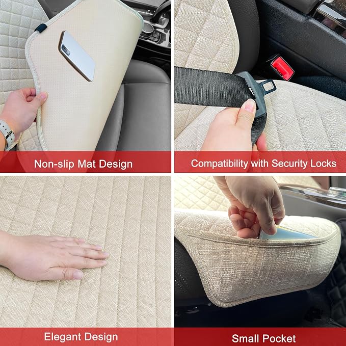 BOPUOVRE Linen Car Seat Covers Front Seat Covers Breathable Cloth Fabric Car Seat Protector - Universal Fit for Cars, Vans, SUVs, Trucks - 2 Units - Beige