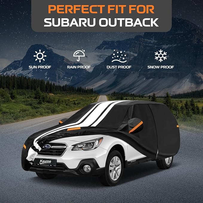 Kayme Heavy Duty Car Cover Custom Fit for Subaru Outback (1994-2026) Waterproof All Weather for Automobiles, Gift with Tape/Towel, Outdoor Full Exterior Cover Rain Snow Sun UV Protection.