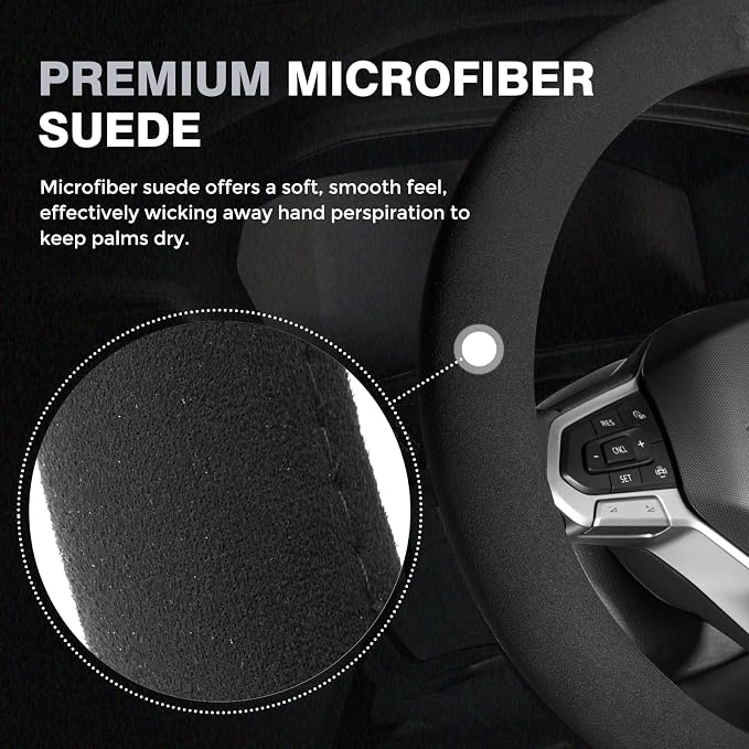 FLORICH Car Steering Wheel Cover Winter, Microfiber Suede Steering Wheel Covers with Anti-Slip Lining, Breathable Elastic Car Steering Wheel Protector Soft, Universal Standard Size 14-15 inch