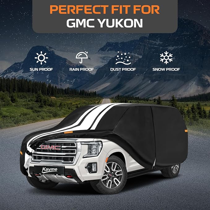 Kayme GMC Yukon Car Cover Waterproof All Weather for Automobiles, Custom Fit for 1991-2026 GMC Yukon, not for Yukon XL, Gift with Tape/Towel, Outdoor Full Exterior Cover Rain Snow Sun UV Protection.