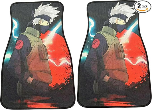 Anime Car Carpet Mat Set of 2 Front, Kashi Red Design Automotive Accessories Interior All Weather Floor Mats Decor with Non Slip Black Anti Skid Backing