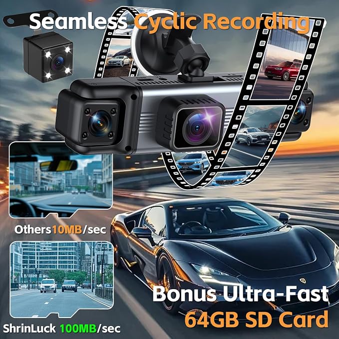4 Channel 360° Dash Cam Front Rear Inside & Left Right 4K+1080P*3 FHD Car Camera, 5GHz WiFi & App Control 8 IR Lamps Night Vision 24H Parking Mode, G-Sensor, Loop Recording, Includes 64GB (Silver)