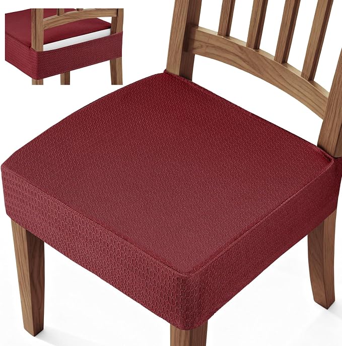 Songrey Waterproof Chair Covers for Dining Chairs, Set of 6, Wine Red | No Rear Seat Covers for Dining Room , Chair Protector Slipcover, Stretch Removable Washable