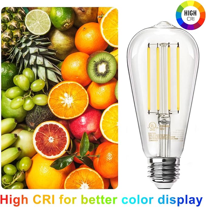 TJOY LED Edison Light Bulbs, E26 Dimmable Vintage Bulb, 8W = 60W Equivalent | Warm White 2700K, 800LM, E26 Base, ST19/58, 80+ CRI, Clear Glass, Antique Decorative Filament Bulb for Living Room, 10 Pack