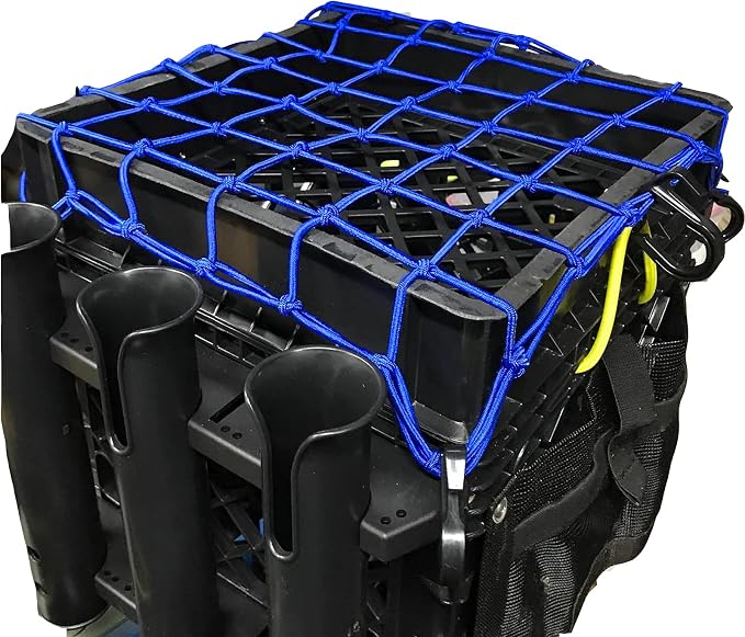 Small Cargo Net 15"x15" Stretches to 30"x30" with Thicken Hooks | Natural Latex Core, Tight 2”x2” Mesh Heavy Duty Bungee Net for Motorcycle Helmet, Bike, ATV, UTV, Luggage (Blue, 1 Pack)