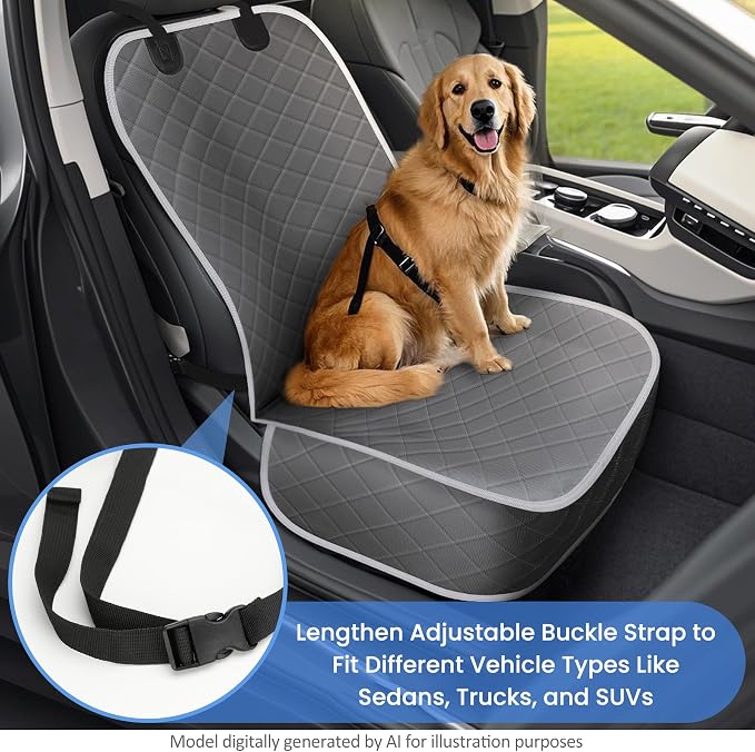 ELONGRIVER Dog Car Seat Covers, Waterproof Front Seat Cover for Dogs, Scratch-Proof, Nonslip Pet Passenger Seat Cover Protector, Universal Fit for Cars Trucks SUVs, Standard Size, Grey