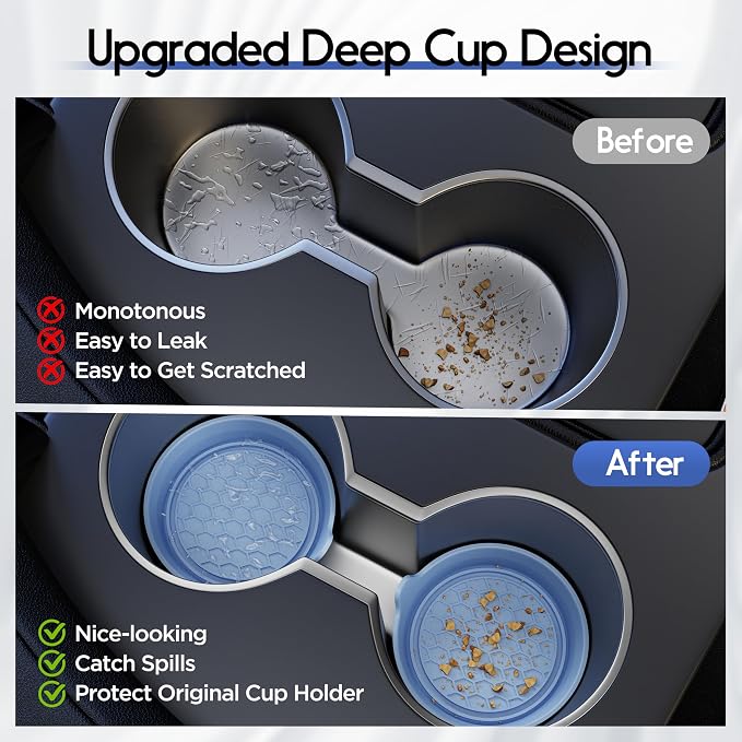 Amooca Car Cup Coaster Universal Automotive Waterproof Non-Slip Cup Holders Sift-Proof Spill Holder Car Interior Accessories 2 Pack Gray Blue